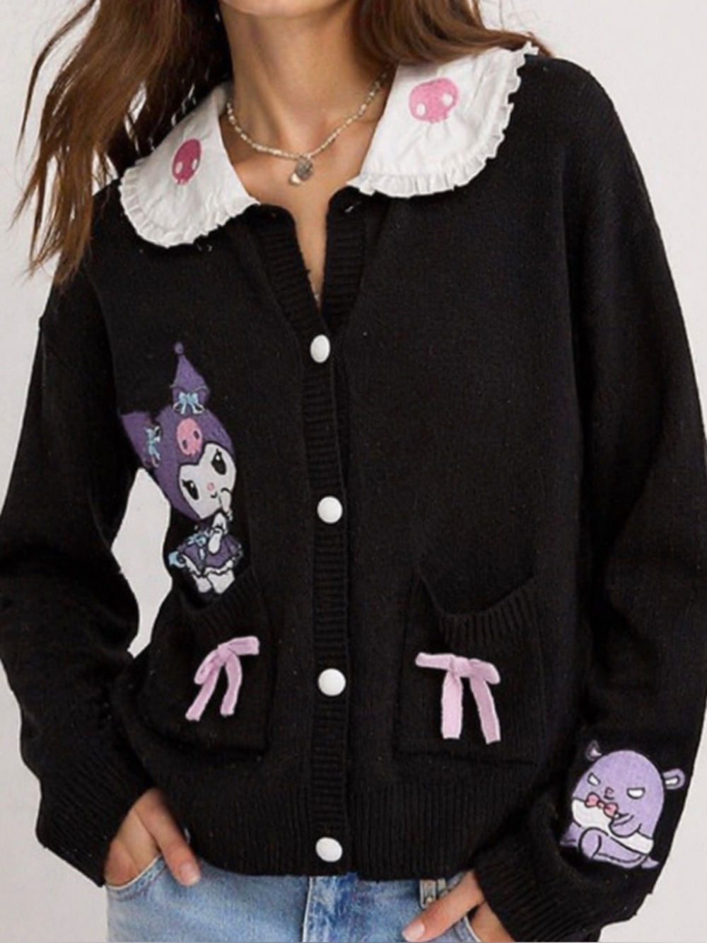 Kuromi Collar Cardigan Sweater in Black
